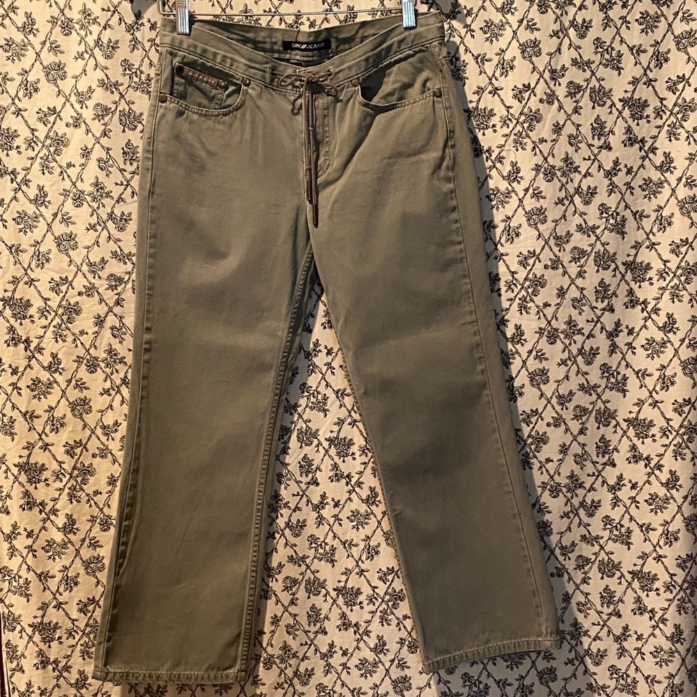 DKNY Olive Drawstring Pants 100% Cotton made in Colombia